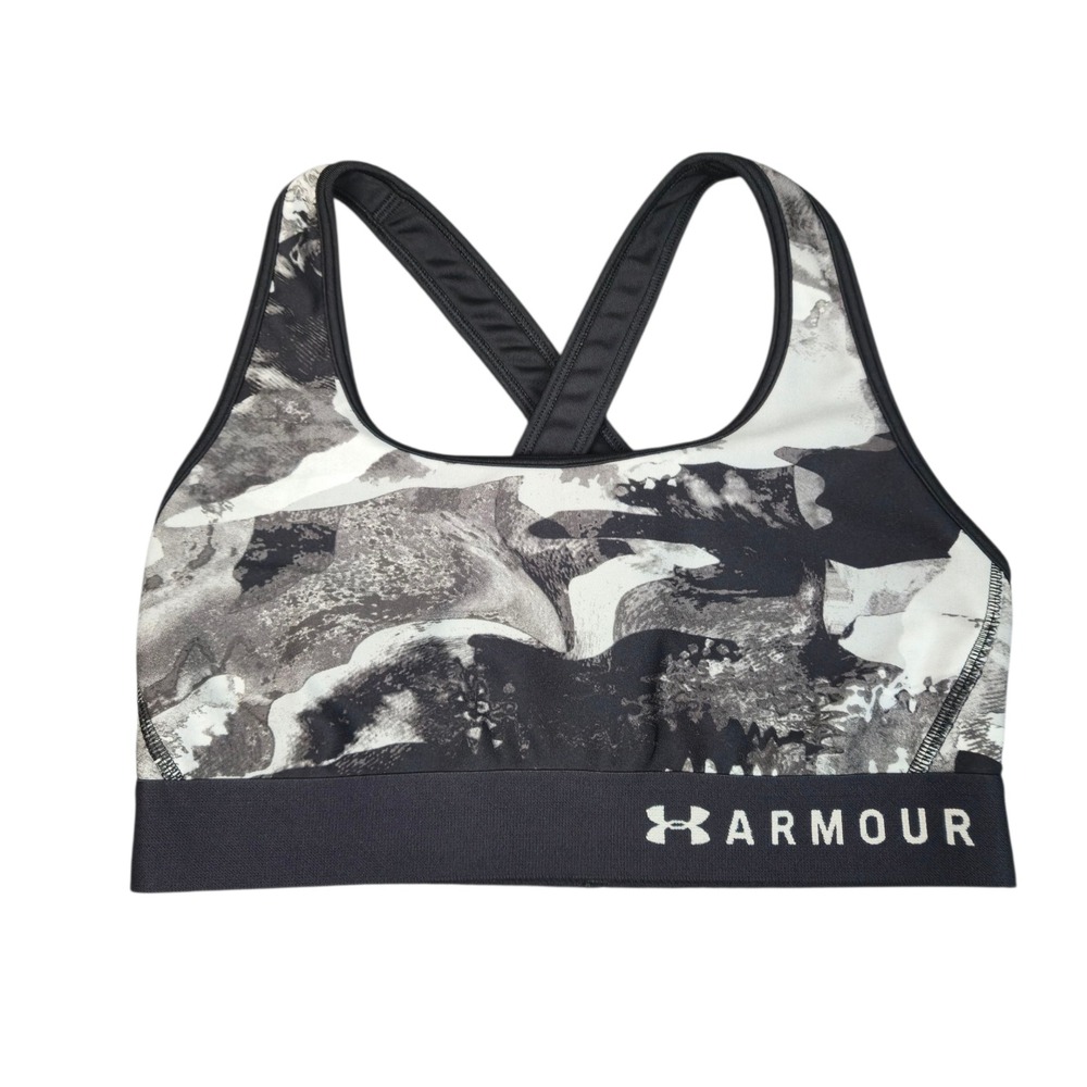 Under Armour‎ Sports Bra Gray Black White Workout Gym Crossback Womens Size M